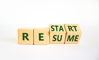Restart and resume symbol. Turned cubes and changed the word 'restart' to 'resume'. Beautiful white...