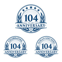 104 years anniversary logo set. 104th years anniversary celebration logotype. Vector and illustration.
