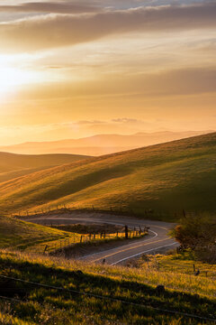 Sunset over country road in California