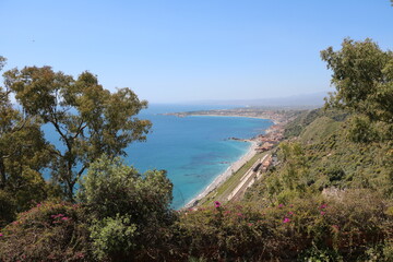 Fototapeta na wymiar View from Taormina on the Mediterranean Sea, Sicily Italy