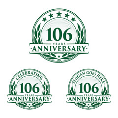 106 years anniversary logo set. 106th years anniversary celebration logotype. Vector and illustration.
