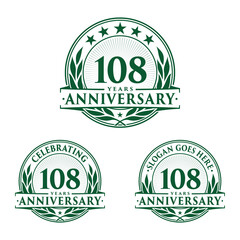 108 years anniversary logo set. 108th years anniversary celebration logotype. Vector and illustration.
