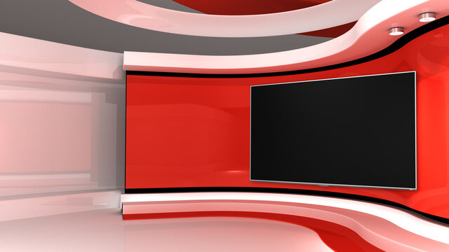 Tv studio. Red Studio. Red backdrop. News studio. News room. The perfect backdrop for any green screen or chroma key video or photo production. Breaking news. 3d rendering.