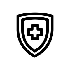 Health protection concept. Health care. Vector Illustration. Health Protection Icon. hygiene shield. thin line web symbol on white background. Medical Cross and Shield Line Symbol.