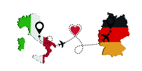 Travel from Italy to Germany by passenger plane. Airplane route. Freedom to travel. I love traveling by plane.