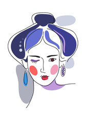 Hand drawing abstract portrait of  young woman. Trendy design of line face.