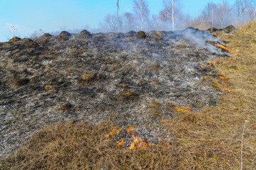 Fire was caused by burning dry grass near village Strilky and Svirzh, Lvivska region, about 40 km from Lviv.