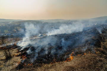 Fire was caused by burning dry grass near village Strilky and Svirzh, Lvivska region, about 40 km from Lviv.