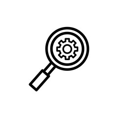Search Find Gear Icon Logo Design Element. Optimization gear magnifier. Search Gears Tool vector pictogram. Illustration isolated on white background.