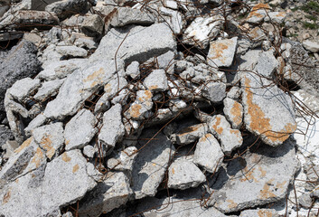 Heap of construction waste, concrete and brick