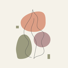 Floral art. Botanical line art with abstract shapes.Vector illustration in a minimalistic style.