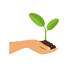 hand holding plant seedling or sprout with growth concept flat design