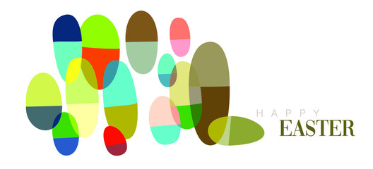 A vector illustration of colorful Easter eggs in minimal style for a Happy Easter in flat colors on an isolated white background