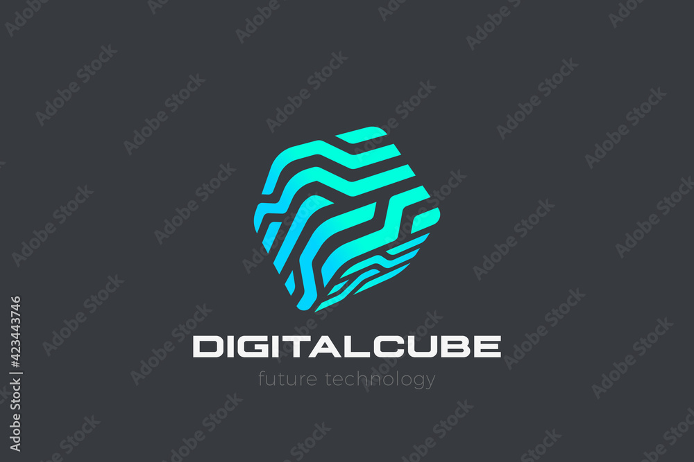 Fototapete box logo cube abstract design virtual realitytechnology vector template linear style. neural network