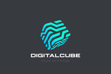 Box Logo Cube abstract design Virtual RealityTechnology vector template linear style. Neural network Artificial intelligence AI internet web Logotype concept icon.
