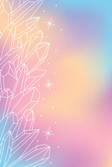 Vector blurred pastel banner with minimalistic isolated white outlines of healing magic crystals