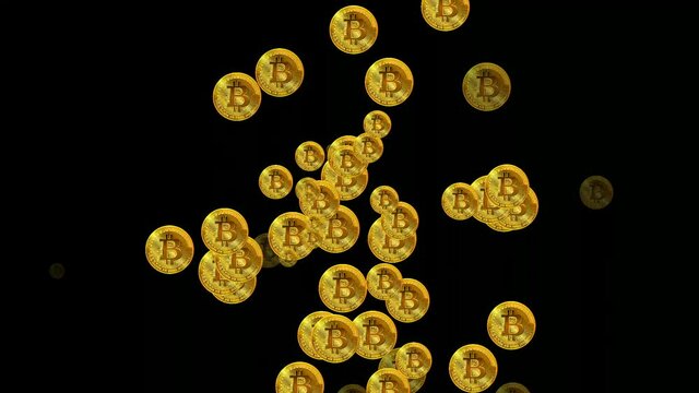 The video is 10 seconds long with the bitcoin symbol scattered on a black background