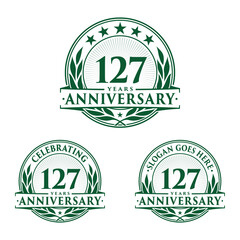 127 years anniversary logo set. 127th years anniversary celebration logotype. Vector and illustration.
