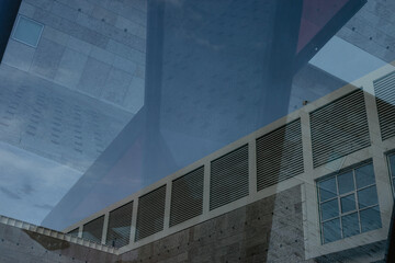 multi expositionof a modern building with windows and reflexion