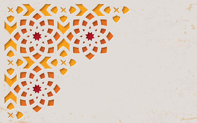 Grunge color ornamental patterned stone relief in arabic architectural style of islamic mosque,greeting card for Ramadan Kareem