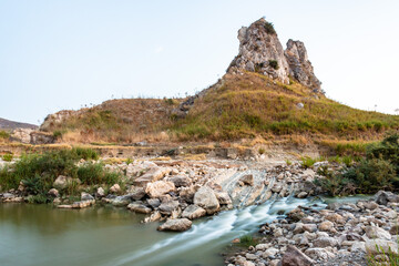 Fototapeta na wymiar The area of 'pietra perciata' - rock with holes - near the mining area in Riesi