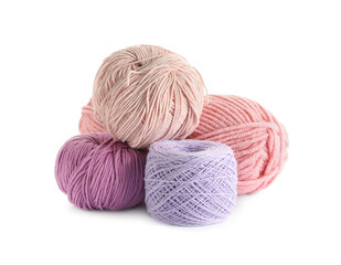 Fototapeta na wymiar Different soft colorful woolen yarns on white background