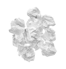 Crumpled sheets of paper on white background, top view