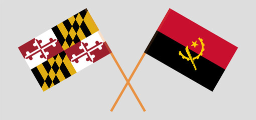 Crossed flags of the State of Maryland and Angola. Official colors. Correct proportion