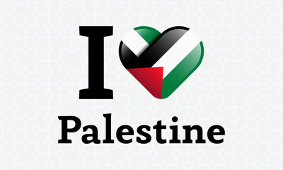 Heart and I love Palestine flag, vector illustration on a white background