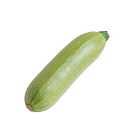 One green raw zucchini isolated on white background.