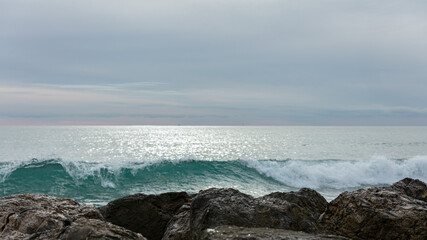 Winter sea and sky with clouds