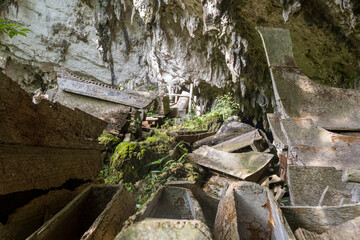 The spectacular cave tomb of Lombok Parinding which has housed the dead of Tana Toraja since 700...