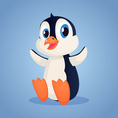 Happy Cartoon Baby Penguin. Cute Chick Illustration
