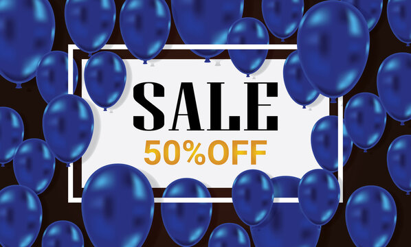 Sale Background 50 % off with the blue ballons
