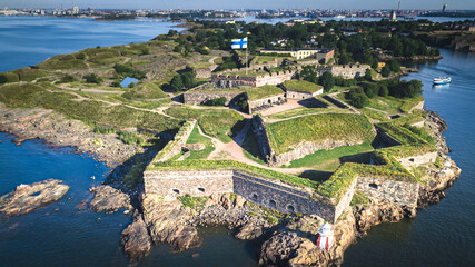 Aerial view of the famous Helsinki suomenlinna fortress from the ocean