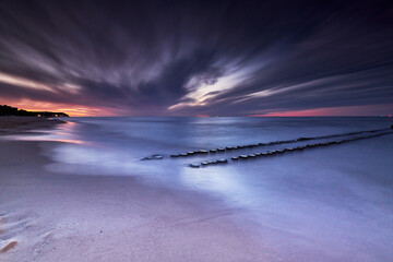 Long exposure after sunset on the beach of Heringsdorf on the island of Usedom