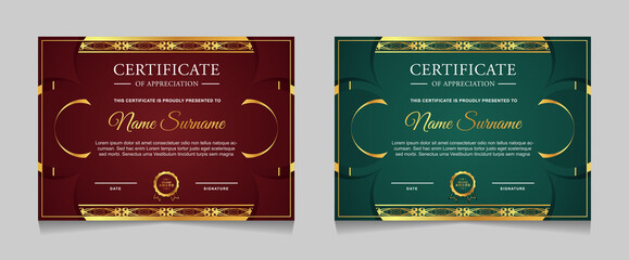 Set of certificate of achievement border design templates with elements of  luxury gold badges and modern line patterns. vector graphic print layout can use For award, appreciation, education