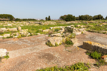 Fototapeta na wymiar Panoramic Views of The Archaeological Area of Megara Iblea in Province of Syracuse, Sicily, Italy.