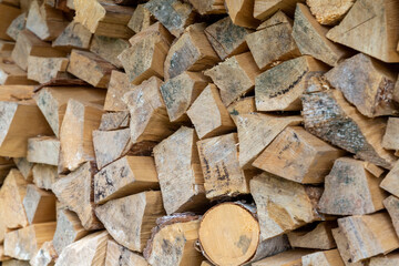 stack of logs sawn fuel preparation for the furnace pattern light beige
