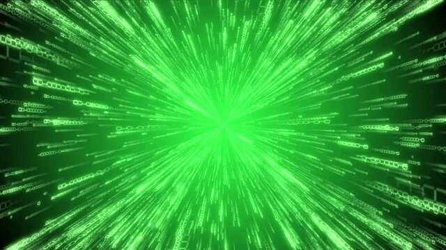 Green binary code - Internet, fast connection, matrix concept. Camera moves thorough digits, glow effect, gradient background - 3D 4k animation (3840x2160 px).