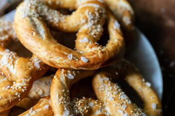 pretzel with salt Oktoberfest symbol close-up, a snack for beer