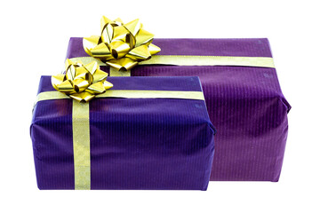 couple giftbox with gold ribbon and bow on isolated background