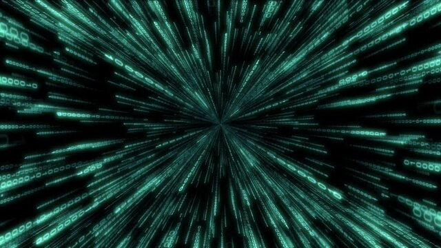 Blue binary code - Internet, fast connection, matrix concept. Camera moves thorough digits, glow effect, black background - 3D 4k animation (3840x2160 px).