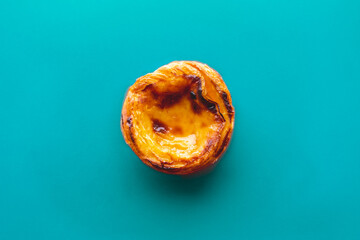 top view of typical Portuguese dessert pastry Pastel de Nata - Portuguese egg custard tart
