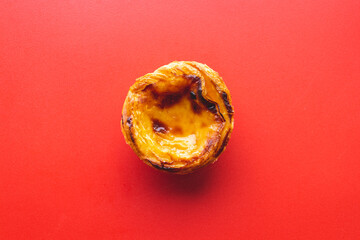 top view of typical Portuguese dessert pastry Pastel de Nata - Portuguese egg custard tart
