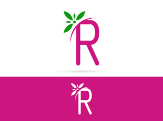Letter R flower logo design. Vector combination of floral and letter