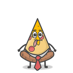 Cute Pizza Character Mascot Flat Cartoon Emoticon Vector Design Illustration