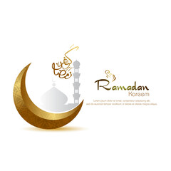 Fototapeta na wymiar Ramadan kareem. Islamic design with arabic calligraphy and mosque background. - Translation of arabic calligraphy : Ramadan Kareem.