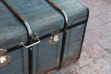 suitcase close up with iron stripe in retro style