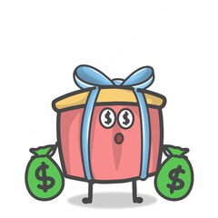 Cute Gift Character Mascot Flat Cartoon Emoticon Vector Design Illustration